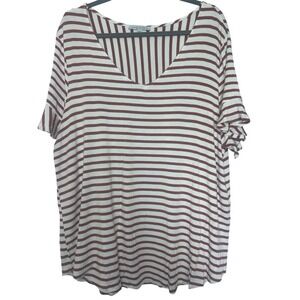 Green Envelope Striped Ruffle Sleeve Top V-Neck Casual Tee Shirt Woman's Size 2X